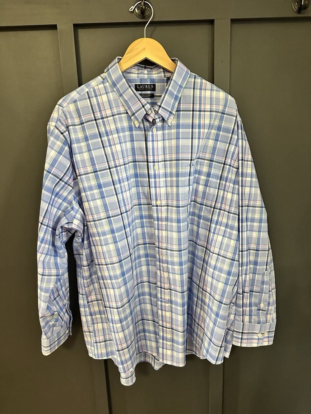 LRL Ralph Lauren Button Down Shirt Purple Plaid Pockets Long Sleeve Size 3X
